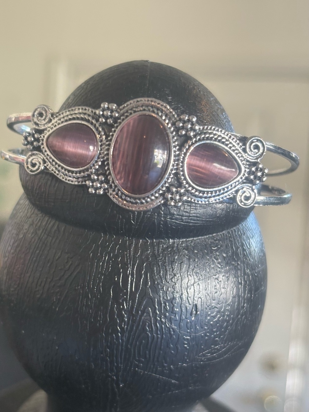 Silver-Tone Purple Stone Cuff Bracelet